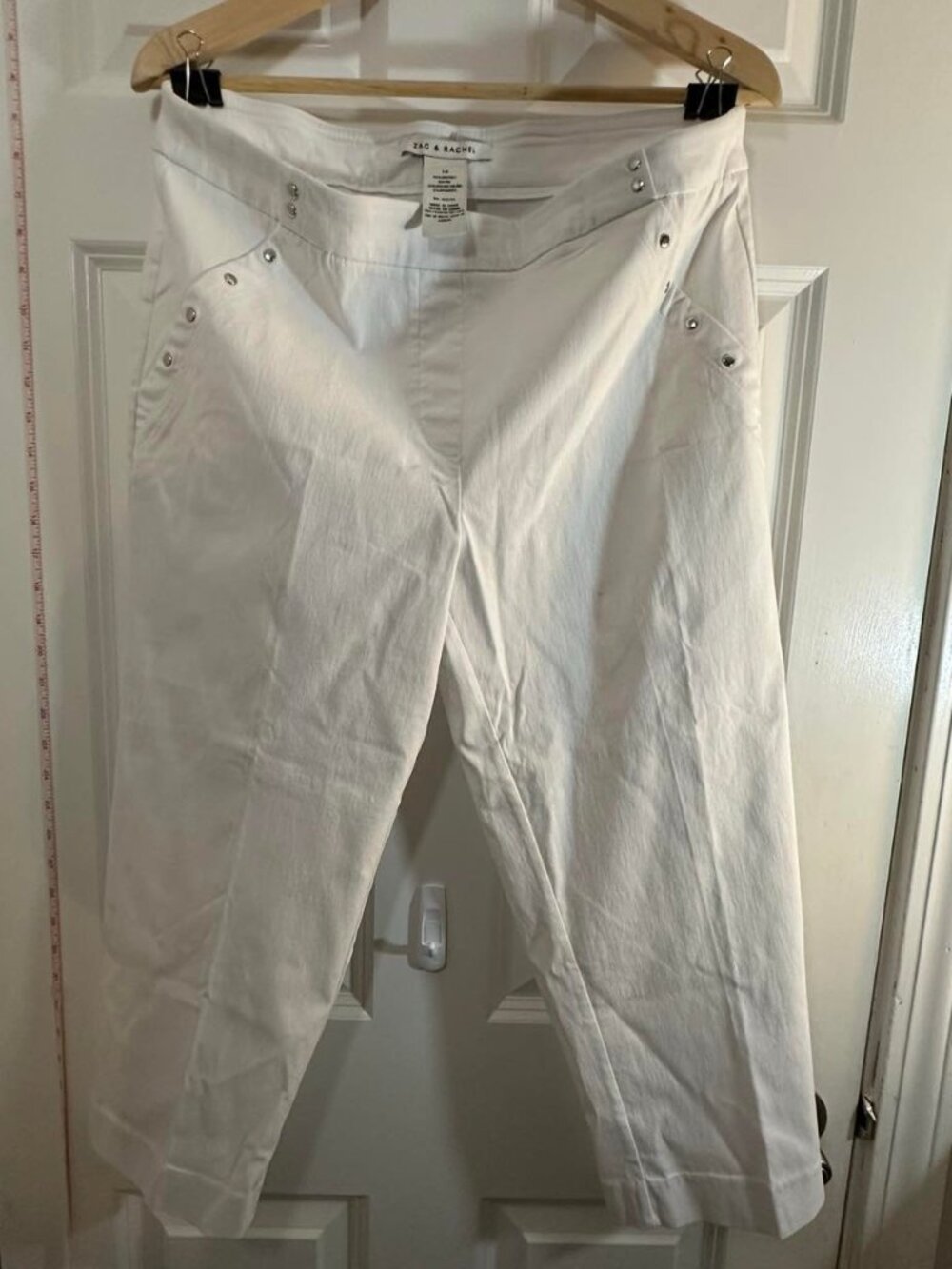Zac & Rachel White Stretch Crop Pants Silver Stud Detail Pull On 14